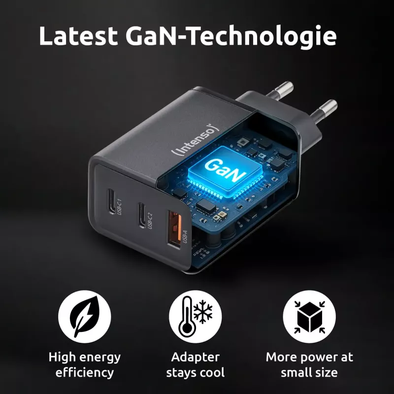 Intenso W65ACC 65W USB-C ir USB-A įkroviklis (juodas)