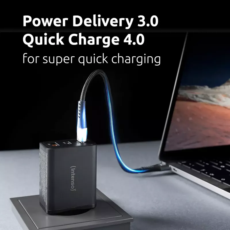 Intenso W65ACC 65W USB-C ir USB-A įkroviklis (juodas)