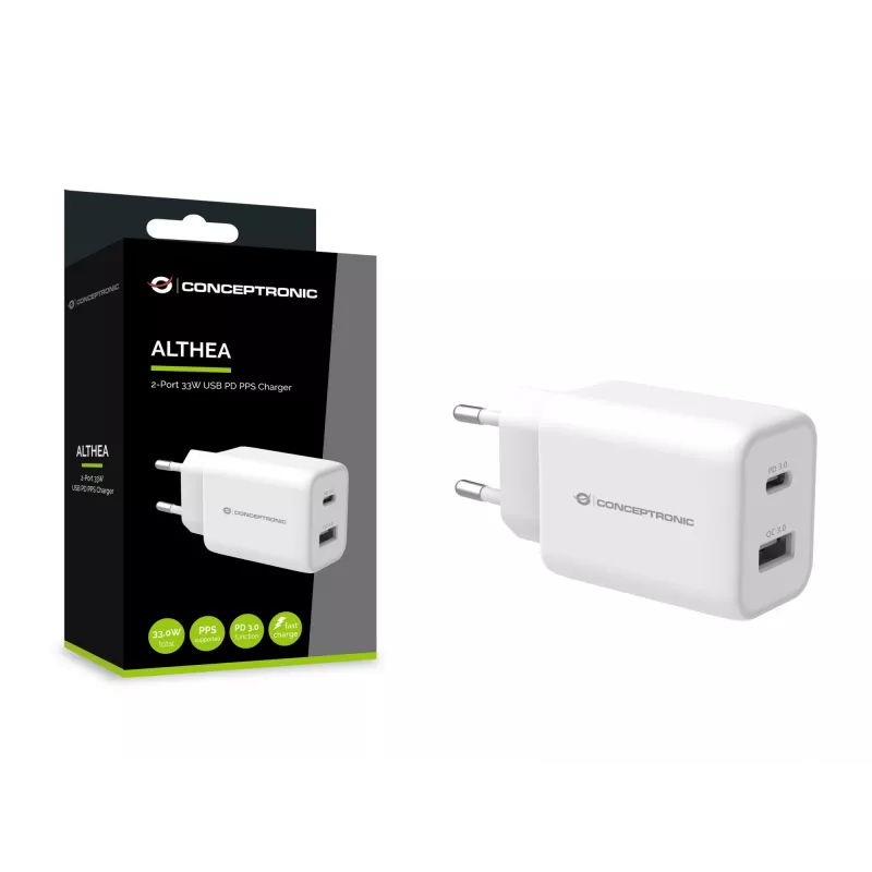Conceptronic ALTHEA 2-Port 33W USB PD PPS įkroviklis, QC 3.0