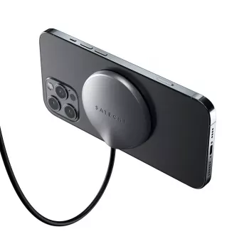 Belaidis magnetinis įkroviklis Satechi ST-UCQIMCM, USB-C, 7,5 W, pilkai baltas
