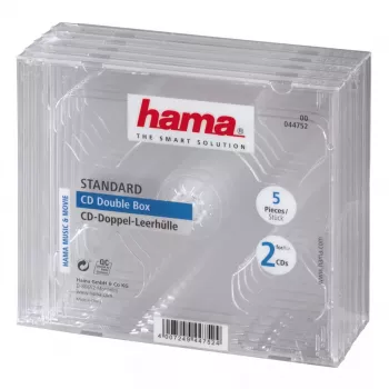 CD dvigubas jewel dėklas Hama 44752, 5 vnt., 2 diskams, permatomas