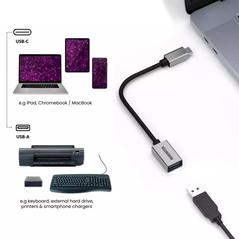 USB laidas Marmitek 08375 0,15 m USB 3.2 Gen 1 USB C USB A juodas sidabrinis