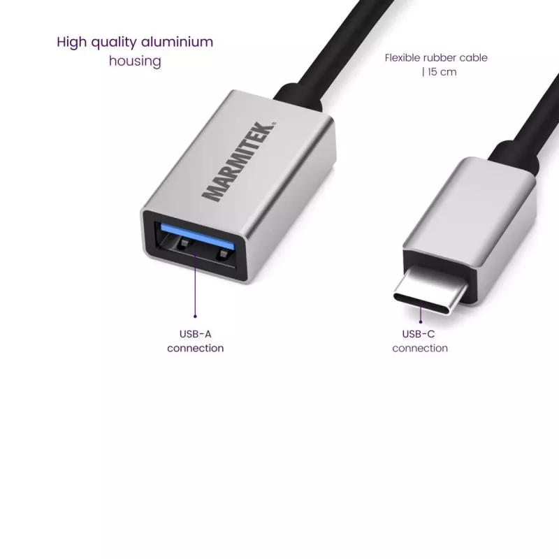 USB laidas Marmitek 08375 0,15 m USB 3.2 Gen 1 USB C USB A juodas sidabrinis
