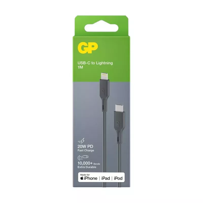 Laidas GP Batteries CL1P 1 m pilkas Lightning USB C