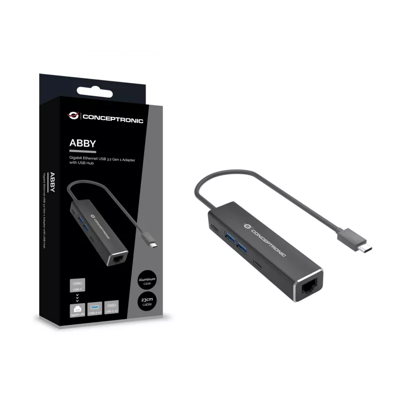 Conceptronic ABBY13B Gigabit Ethernet USB 3.2 Gen 1 adapteris su USB šakotuvu, GbE, USB-A x 2, USB-C x 2
