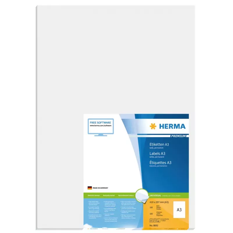 HERMA Premium 8692 lipnūs lapai A3 297x420 mm baltas matinis popierius (100 vnt.)