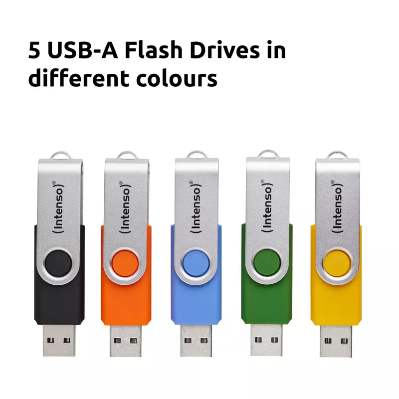 INTENSO Office Line USB atmintukų rinkinys 5×64 GB, USB-A, USB 3.2 Gen 1, sukamas, įvairiaspalvis