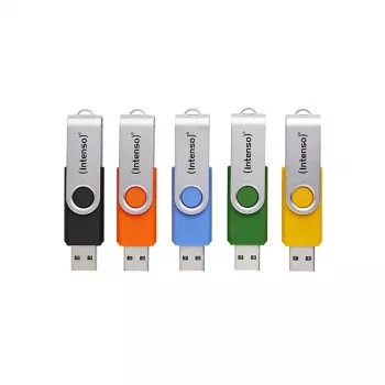 INTENSO Office Line USB atmintukų rinkinys 5×64 GB, USB-A, USB 3.2 Gen 1, sukamas, įvairiaspalvis
