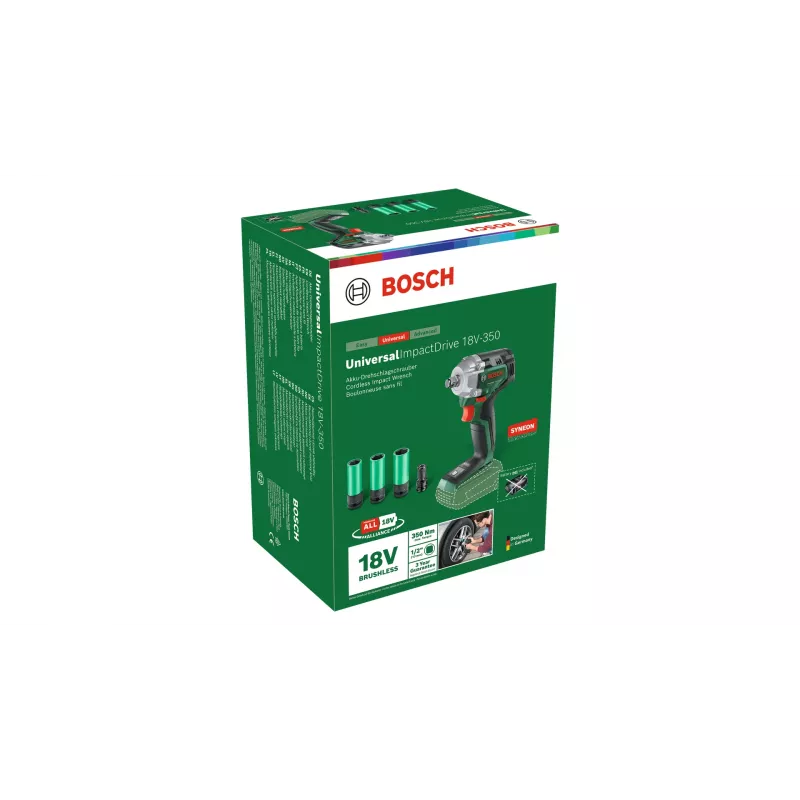 Bosch UniversalImpactDrive 18V-350 (Belaidis veržliasukis, be akumuliatoriaus) + Hex adapteris + 3 veržlės 17, 19, 21 mm
