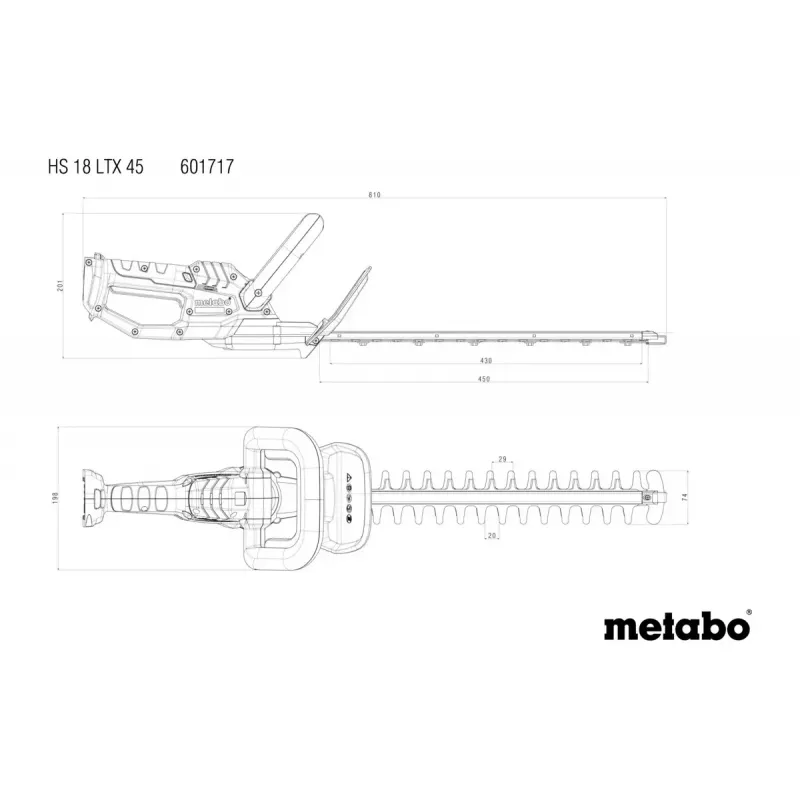 Metabo HS 18 LTX 45 akumuliatorinės dviejų ašmenų žirklės krūmams ir žolei pjauti 18 V
