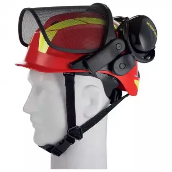 Apsauginis šalmas su veido skydu ir klausos apsauga Uvex 9774238 iš HDPE raudonas/geltonas