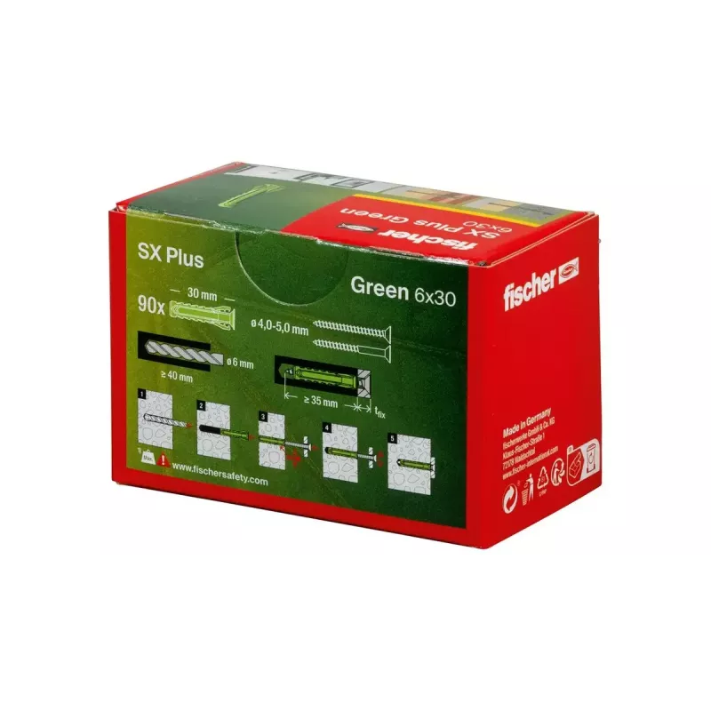 Fischer 567807 SX Plus Green plečiamasis kaištis 6x30 mm betonui, plytoms – 90 vnt.
