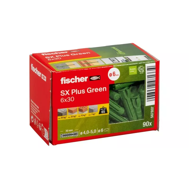 Fischer 567807 SX Plus Green plečiamasis kaištis 6x30 mm betonui, plytoms – 90 vnt.
