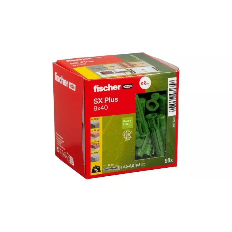 Fischer 567809 SX Plus Green išsiplėtimo kaištis 8 mm 40 mm žalias 90 vnt.