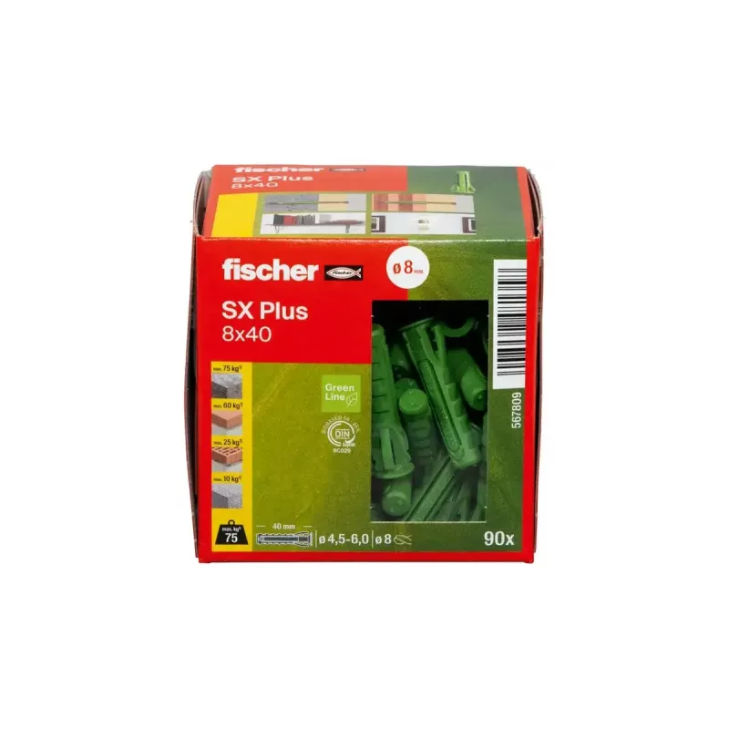 Fischer 567809 SX Plus Green išsiplėtimo kaištis 8 mm 40 mm žalias 90 vnt.