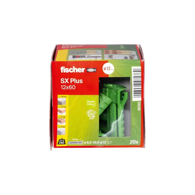 Fischer SX Plus Green 567812 60 mm 12 mm žalias tvirtinimo kaištis 20 vnt.
