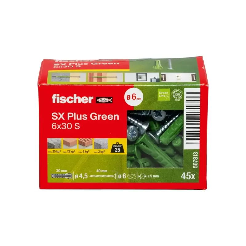 Varžtų ir kaiščių rinkinys Fischer 567813 45 vnt. Žalias