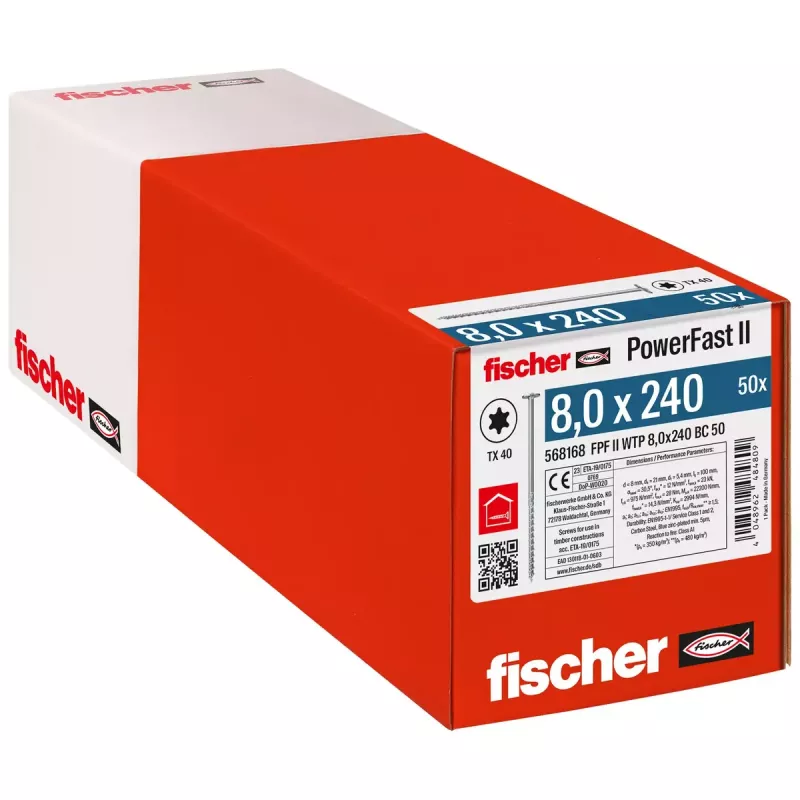 Fischer PowerFast II varžtas medienai 8,0x240 mm TX TG flanšinė galvutė, 50 vnt.