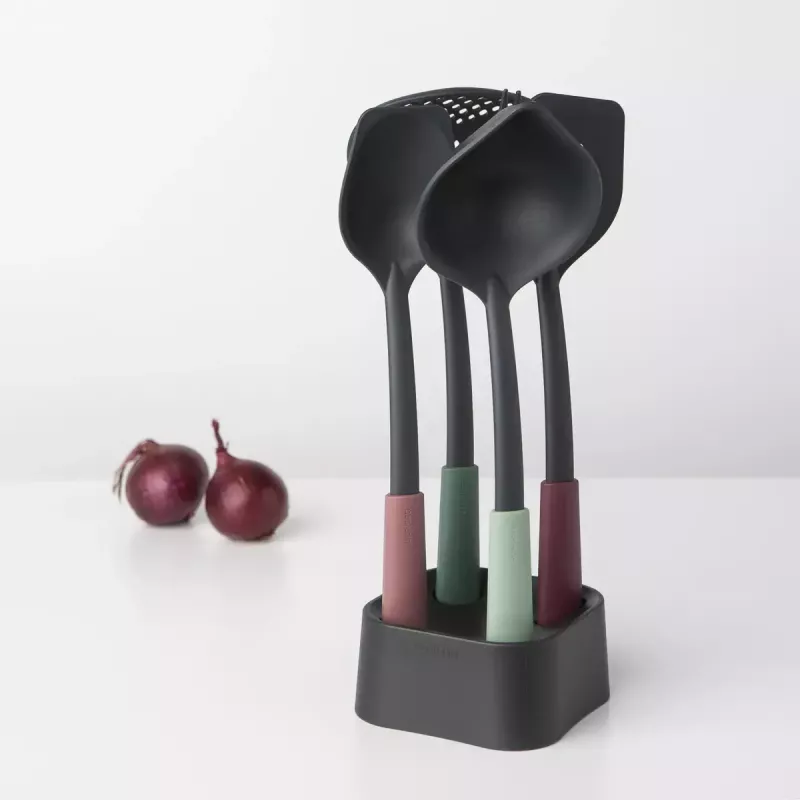 Virtuvės įrankių rinkinys Brabantia Tasty+ 5 vnt. (juoda, žalia, raudona) atsparus karščiui iki 220°C