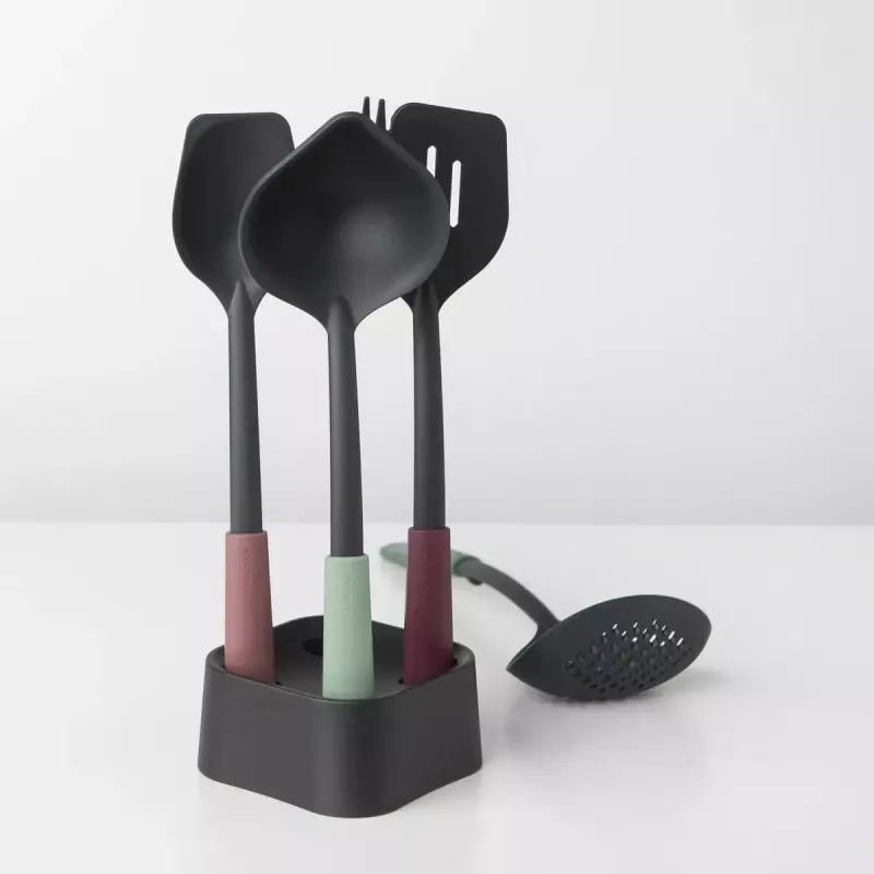 Virtuvės įrankių rinkinys Brabantia Tasty+ 5 vnt. (juoda, žalia, raudona) atsparus karščiui iki 220°C