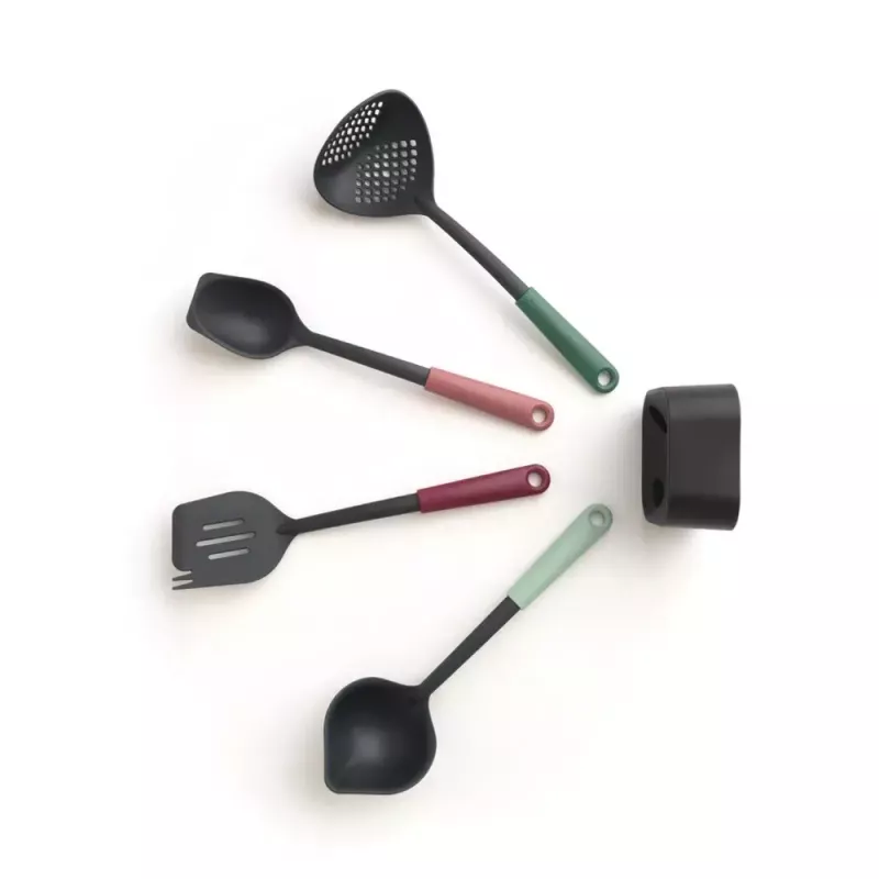 Virtuvės įrankių rinkinys Brabantia Tasty+ 5 vnt. (juoda, žalia, raudona) atsparus karščiui iki 220°C