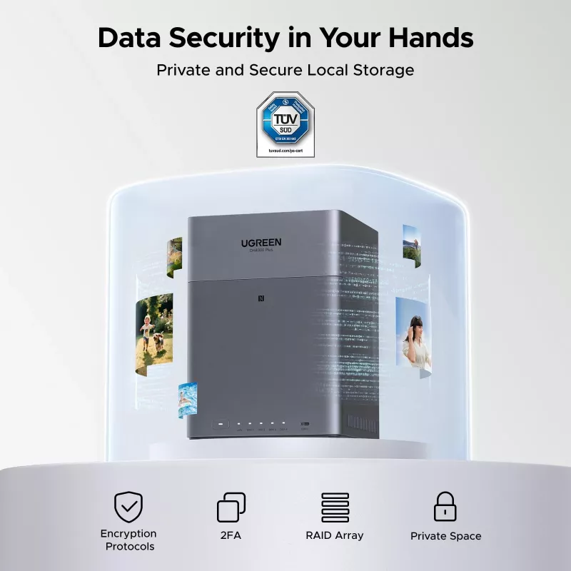 UGREEN NAS DH4300 Plus 4 skyriai 120TB su 2.5GbE ir USB-C