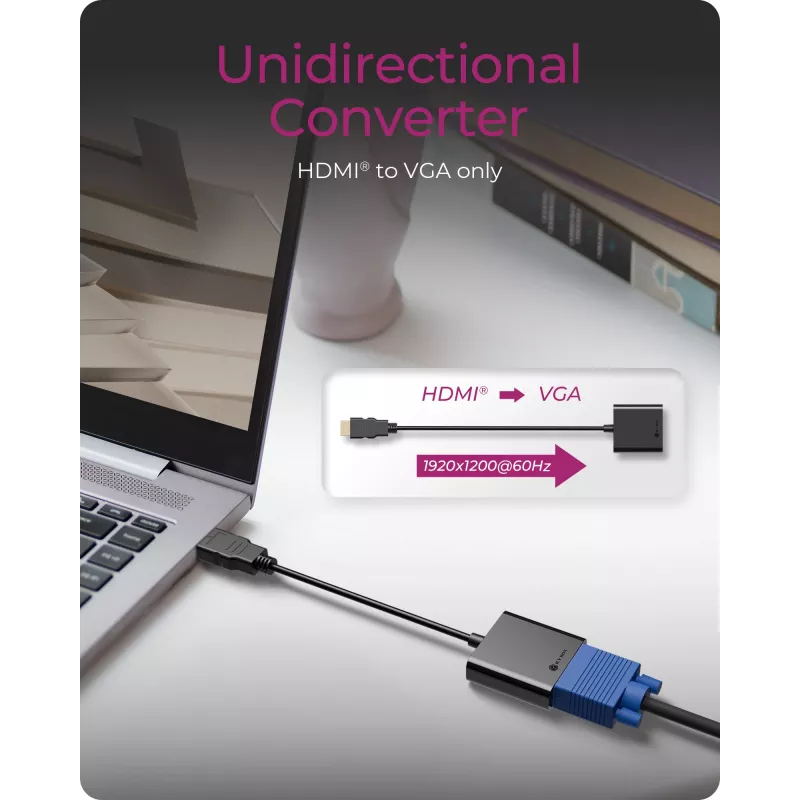 Adapteris HDMI į VGA icybox IB-AC502a — HDMI A (vyriškas) į VGA (moteriškas)