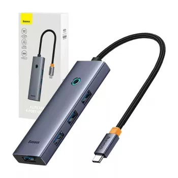 Baseus 4in1 Hub UltraJoy USB-C į USB 3.0 pilkas laidas