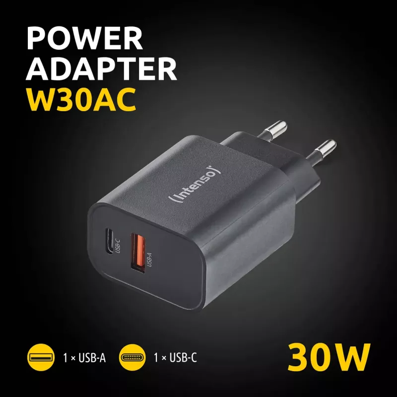 Maitinimo adapteris Intenso W30AC 30 W USB-A USB-C juodas