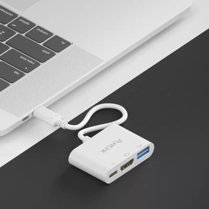 PureLink IS270 iSeries USB-C adapteris su keliais prievadais, USB 3.1 Gen 1, HDMI 4K, USB-C, USB-A, 60 W, 0,1 m, baltas