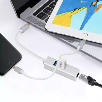 USB šakotuvas Helos 288390 Type-C 5000 Mbit/s sidabrinis