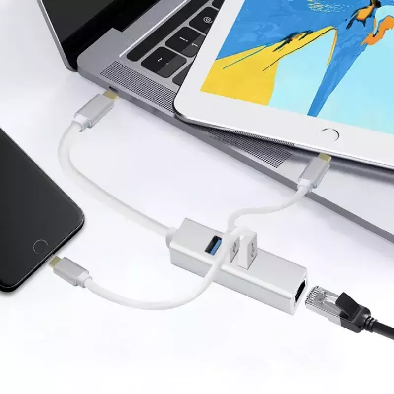 USB šakotuvas Helos 288390 Type-C 5000 Mbit/s sidabrinis