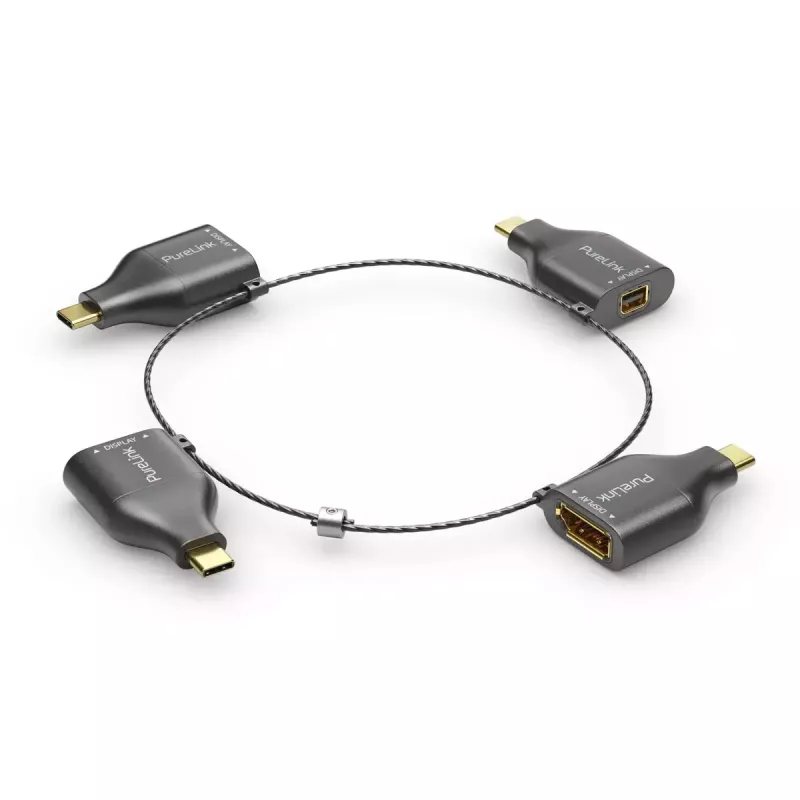 PureLink IQ-AR300 mažas adapterių žiedas, 4x USB-C į VGA/HDMI/miniDP/DP, juodas