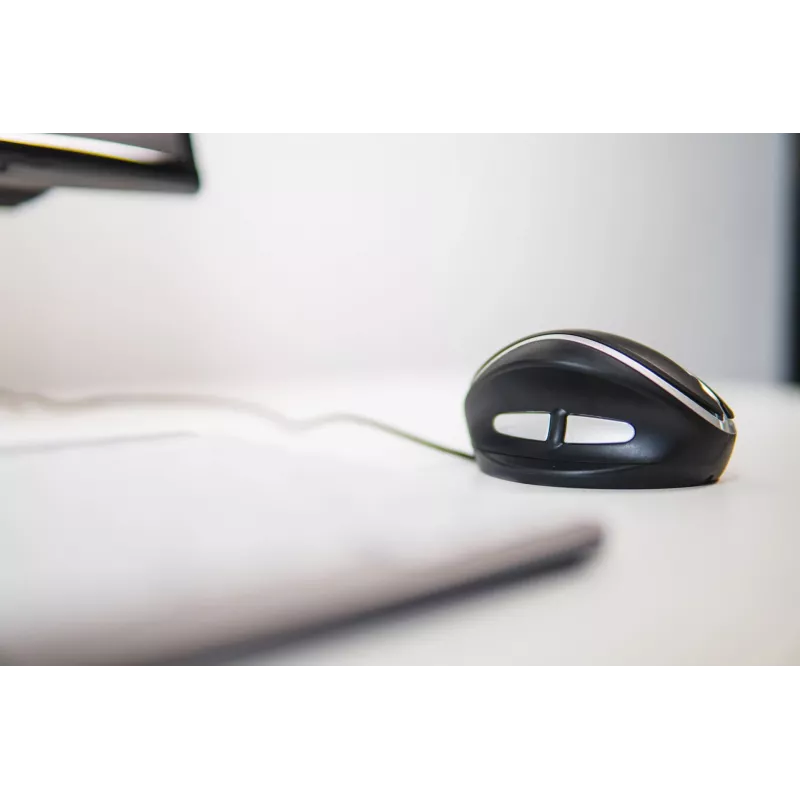 BakkerElkhuizen Oyster Wired pelė, ambidekstrinė, vertikalaus dizaino, lazerinė, USB-A, 1200 DPI, juoda, sidabrinė