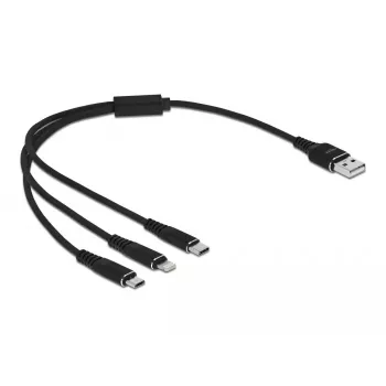 USB įkrovimo laidas DeLOCK 3 in 1 Type-A į Lightning, Micro USB, USB Type-C 30 cm juodas