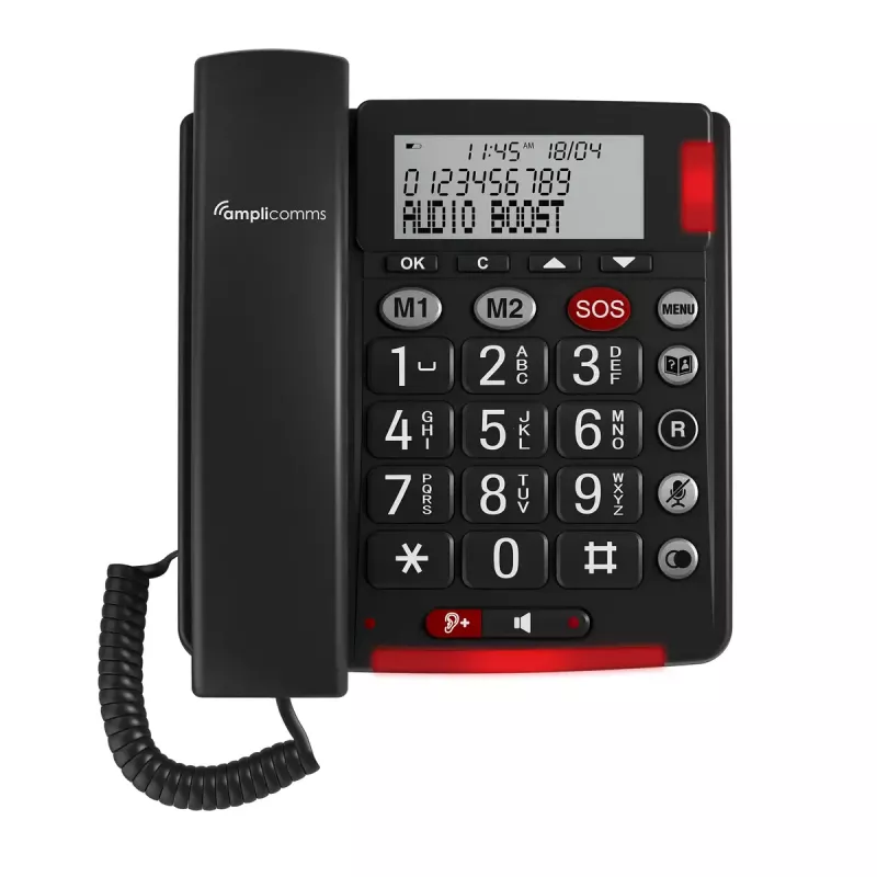 Laidinis analoginis telefonas amplicomms BigTel 50 Alarm Plus Caller ID tamsiai pilkas