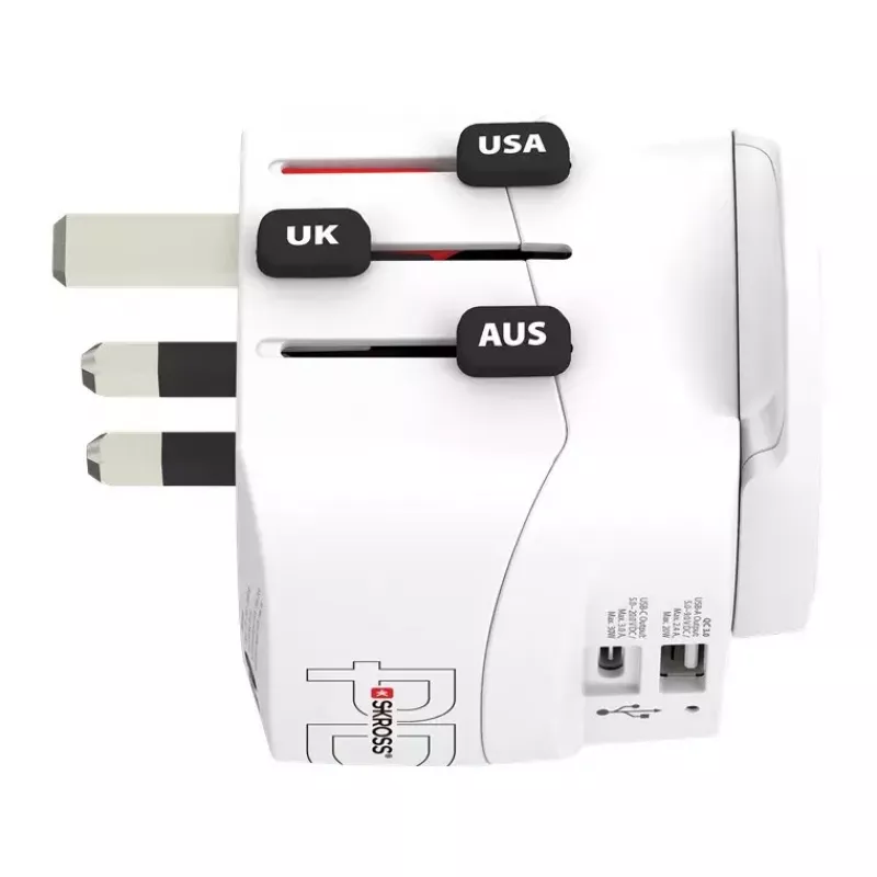 Skross Pro Light USB AC30PD World – baltas kelioninis adapteris