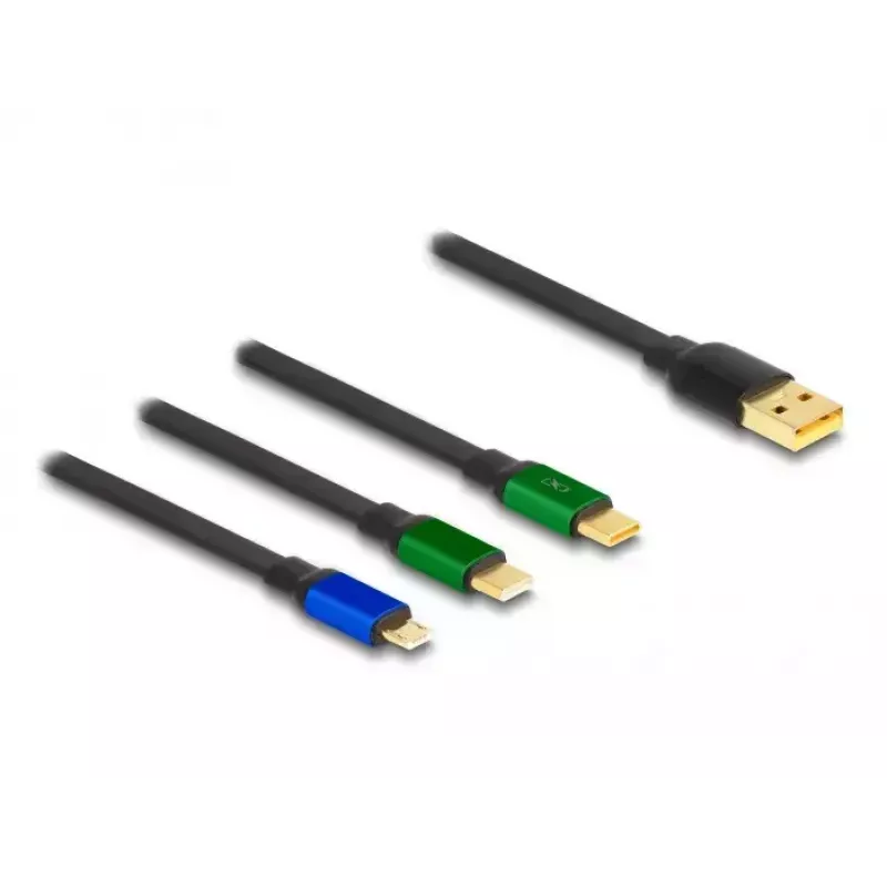 DeLOCK USB 3 in 1 ištraukiamas įkrovimo laidas Micro USB 2 x USB Type-C 1,13 m
