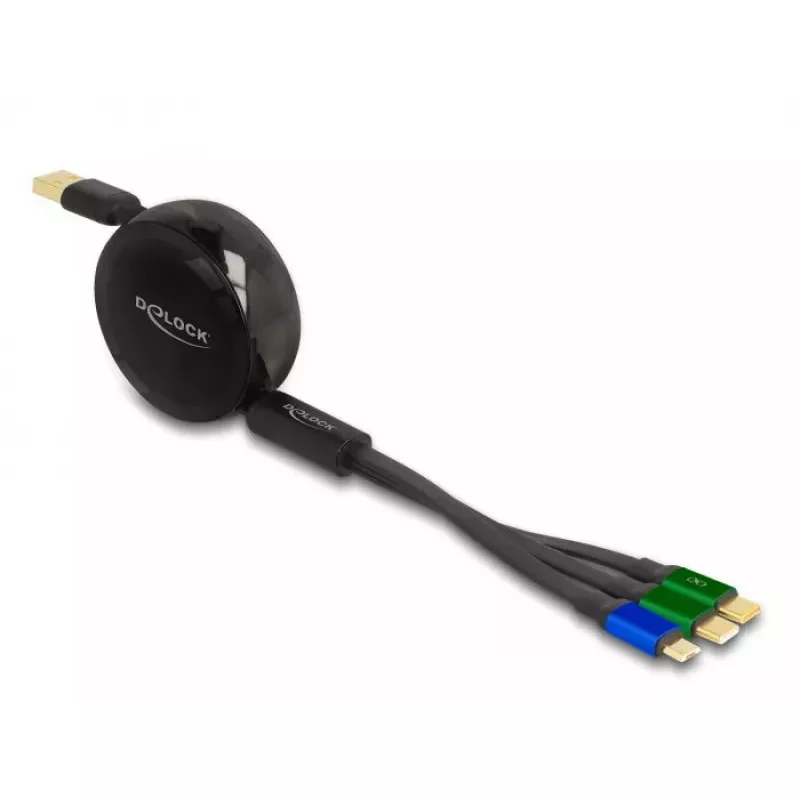 DeLOCK USB 3 in 1 ištraukiamas įkrovimo laidas Micro USB 2 x USB Type-C 1,13 m