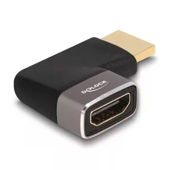 DeLOCK HDMI adapteris kištukas lizdas 90° kairėn 8K 60 Hz pilkas metalinis