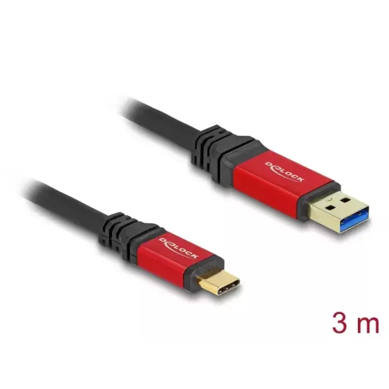 USB laidas DeLOCK 80619 Type-A į Type-C 10 Gbps 3 m Raudonas Metalinis
