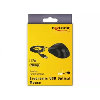 Kairiarankė laidinė optinė pelė MITEL DeLOCK 12548 USB-A 2400 DPI 5 mygtukai Juoda