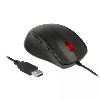 Kairiarankė laidinė optinė pelė MITEL DeLOCK 12548 USB-A 2400 DPI 5 mygtukai Juoda