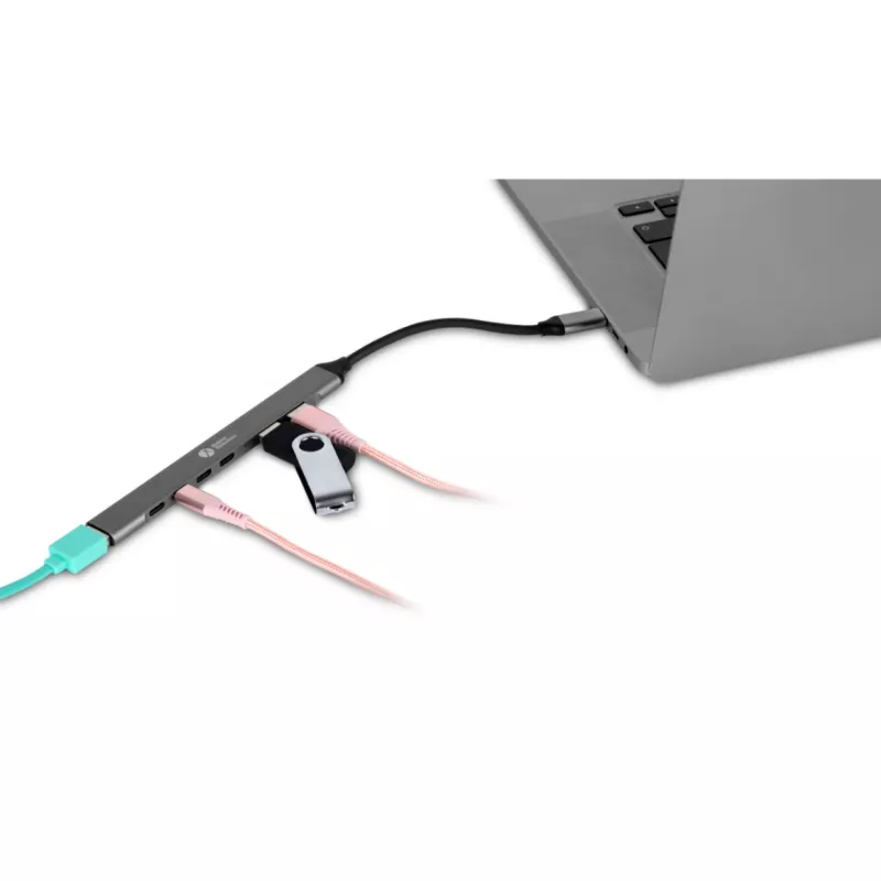USB-C Hub 7-in-1 BakkerElkhuizen BNECHUB3A4C — 7 prievadai (USB 3.2 Gen1 A, USB 3.2 Gen1 C, USB 2.0), aliumininis korpusas, pilka/juoda
