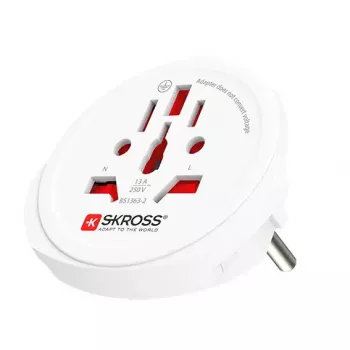 Kelioninis adapterio kištukas SKROSS World to Europe – universalus įėjimas į europinį lizdą, baltas, 64×58×47 mm