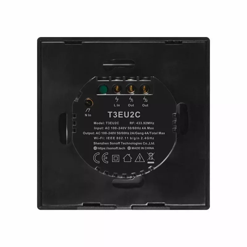 Touch jungiklis Sonoff T3 EU TX WiFi RF 433 2 kanalų – sieninis išmanusis jungiklis, EU jutiklinis skydelis