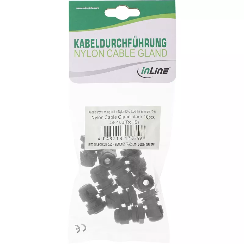 InLine kabelio įvadas nylon IP68 3.5 - 6 mm juodas 10 vnt., Neoprenas, Nailonas, Juoda, 43 g, 80 mm, 120 mm, 25 mm