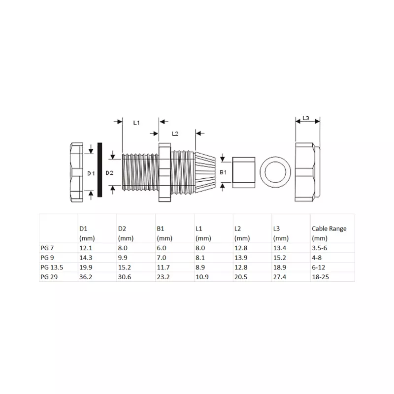 InLine kabelio įvadas nailoninis IP68 3,5–6 mm pilkas 10 vnt.