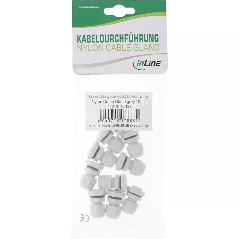 InLine kabelio įvadas nailoninis IP68 3,5–6 mm pilkas 10 vnt.