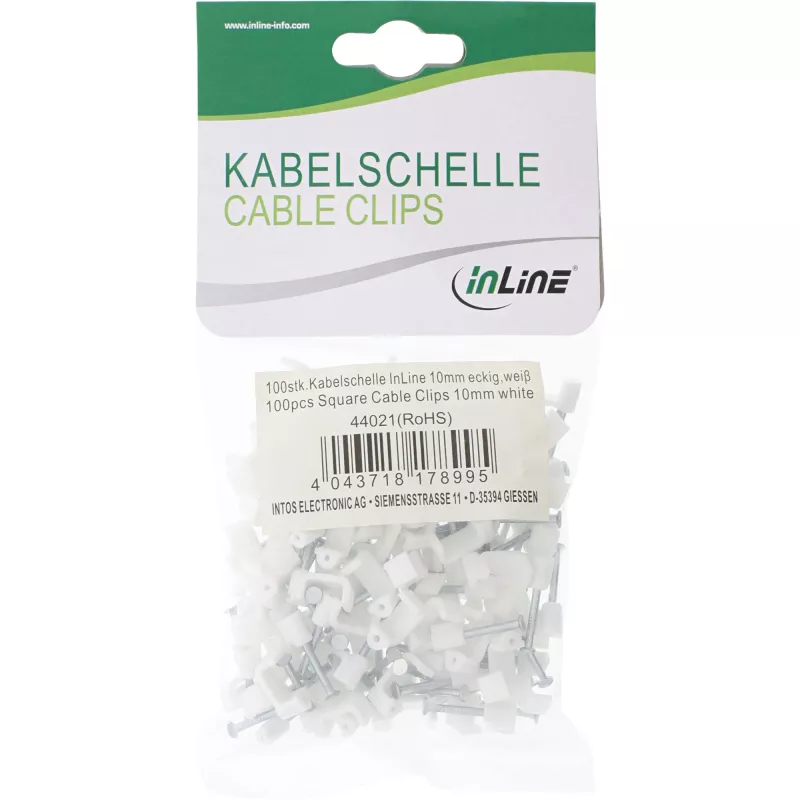 InLine 100 vnt. Kvadratinis kabelio laikiklis 10 mm baltas